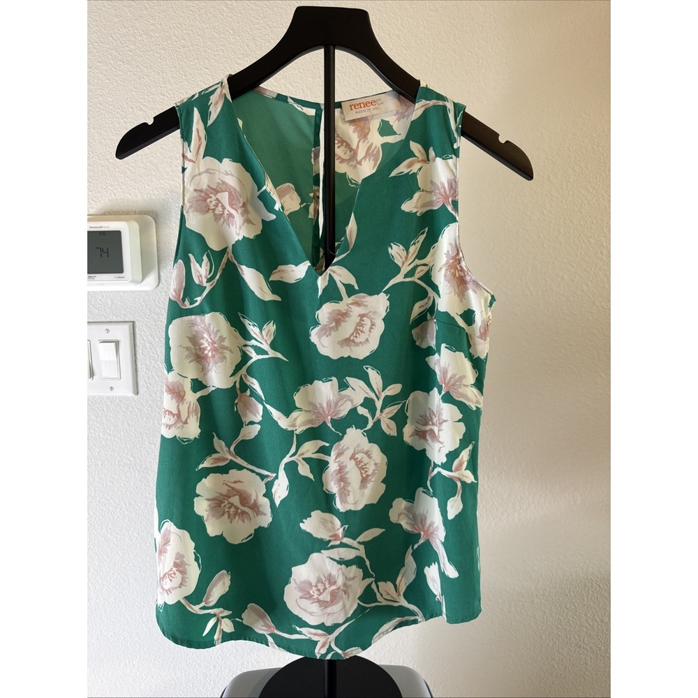 Renee C Women's Green Floral Top Size XS